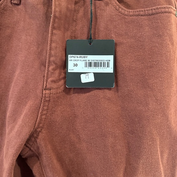 JBD High Rise Crop Flare with Distressed Hem in Ruby - Picture 5 of 6